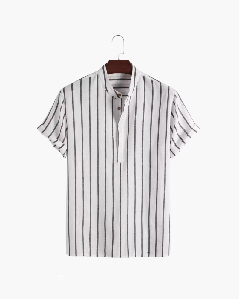 Chemise en Lin à Rayures pour Homme avec Col Officier et Manches Courtes