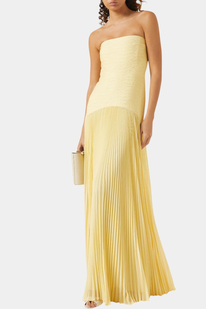 Vestido largo con bustier plisado