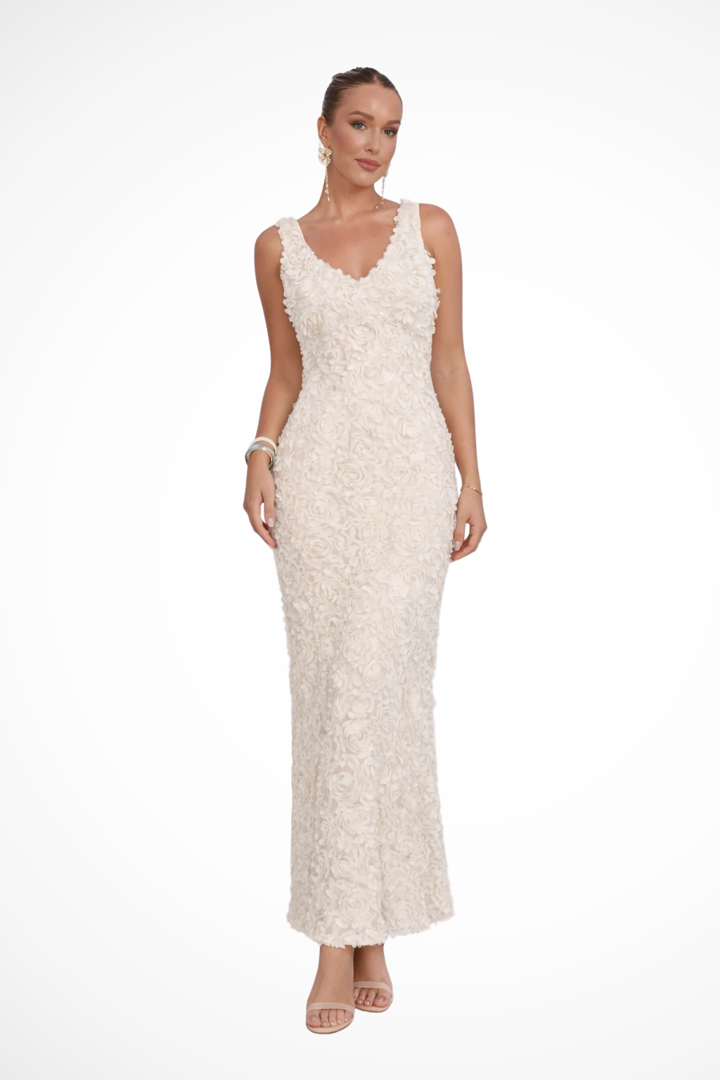 Rochie de cocktail mini cu textură florală în relief și decolteu în V fără mâneci