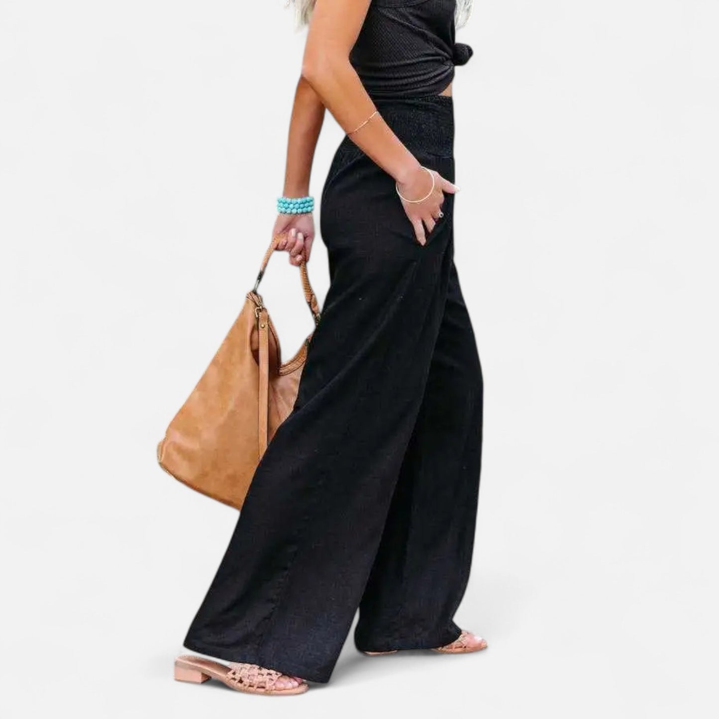 Velclairemode | Pantalon Femme Décontracté à Cordon – Taille Mi-Haute, Finition Usée Stylisée