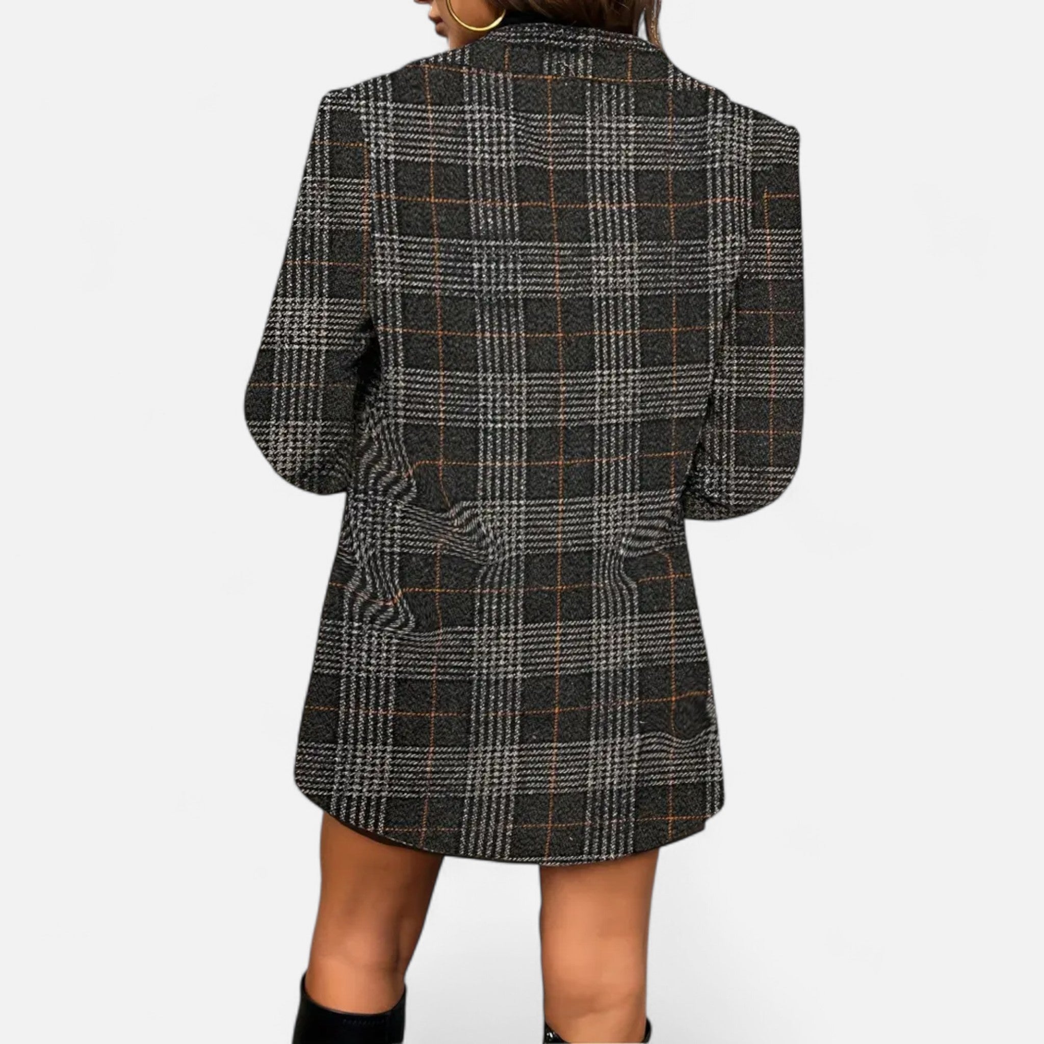 Velclairemode | Women's Elegant Double-Breasted Plaid Coat