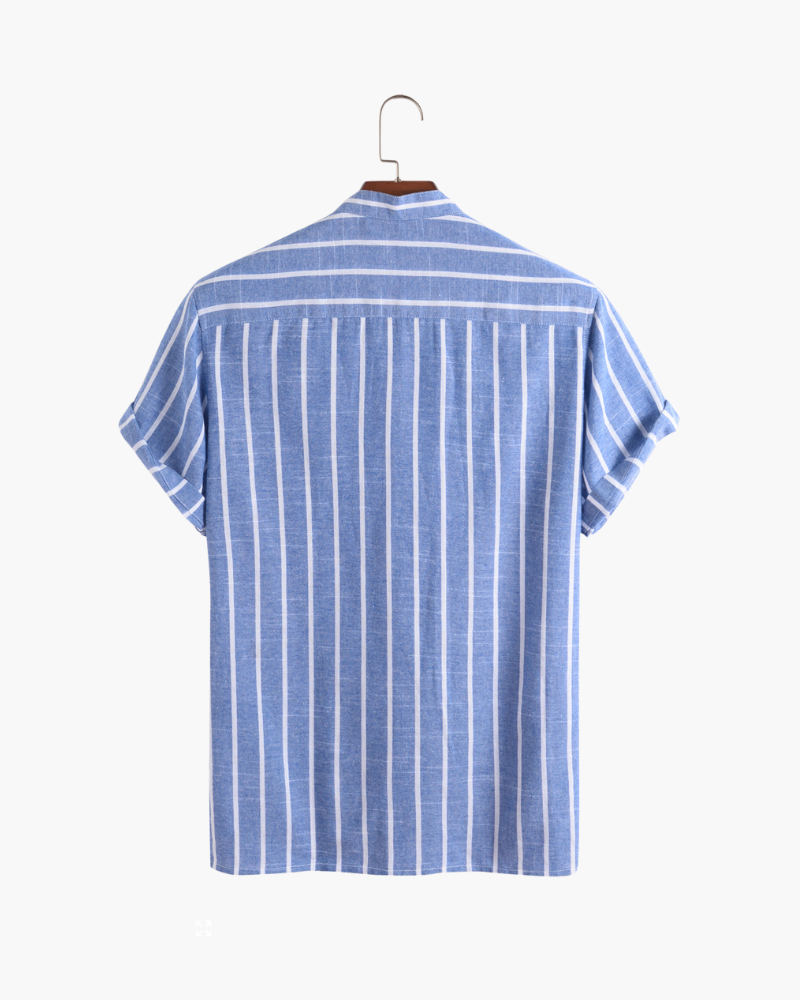 Chemise en Lin à Rayures pour Homme avec Col Officier et Manches Courtes