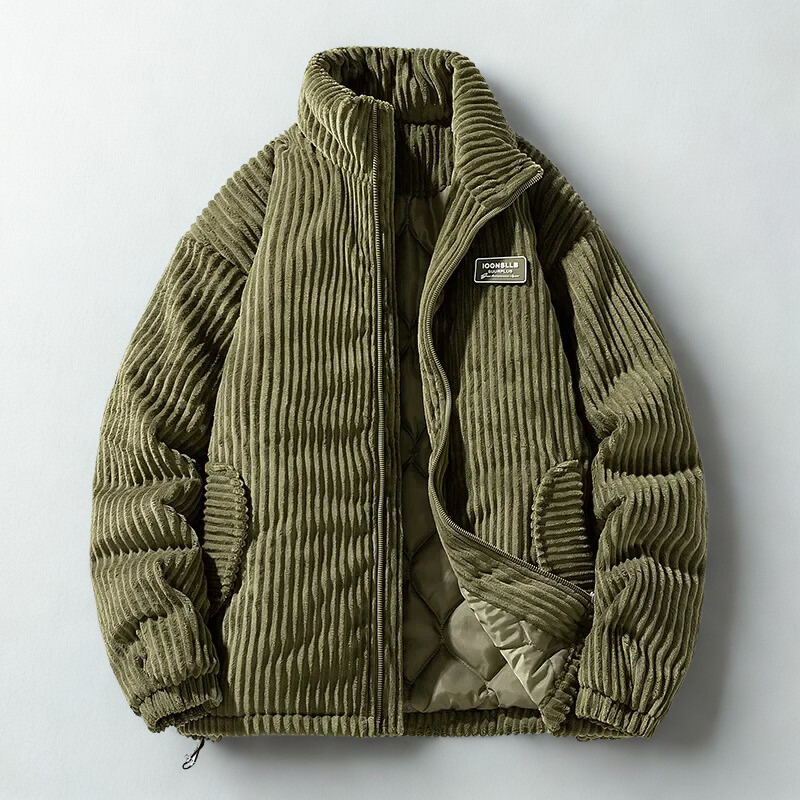 Men's Quilted Winter Jacket Corduroy Everyday Insulating Lining Stand-Up Collar