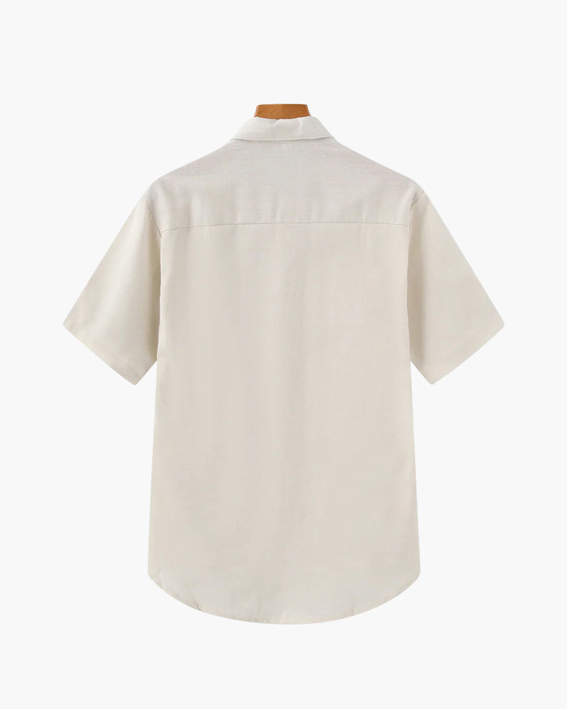 Polo en Lin à Manches Courtes avec Poche Poitrine et Col Classique pour Homme