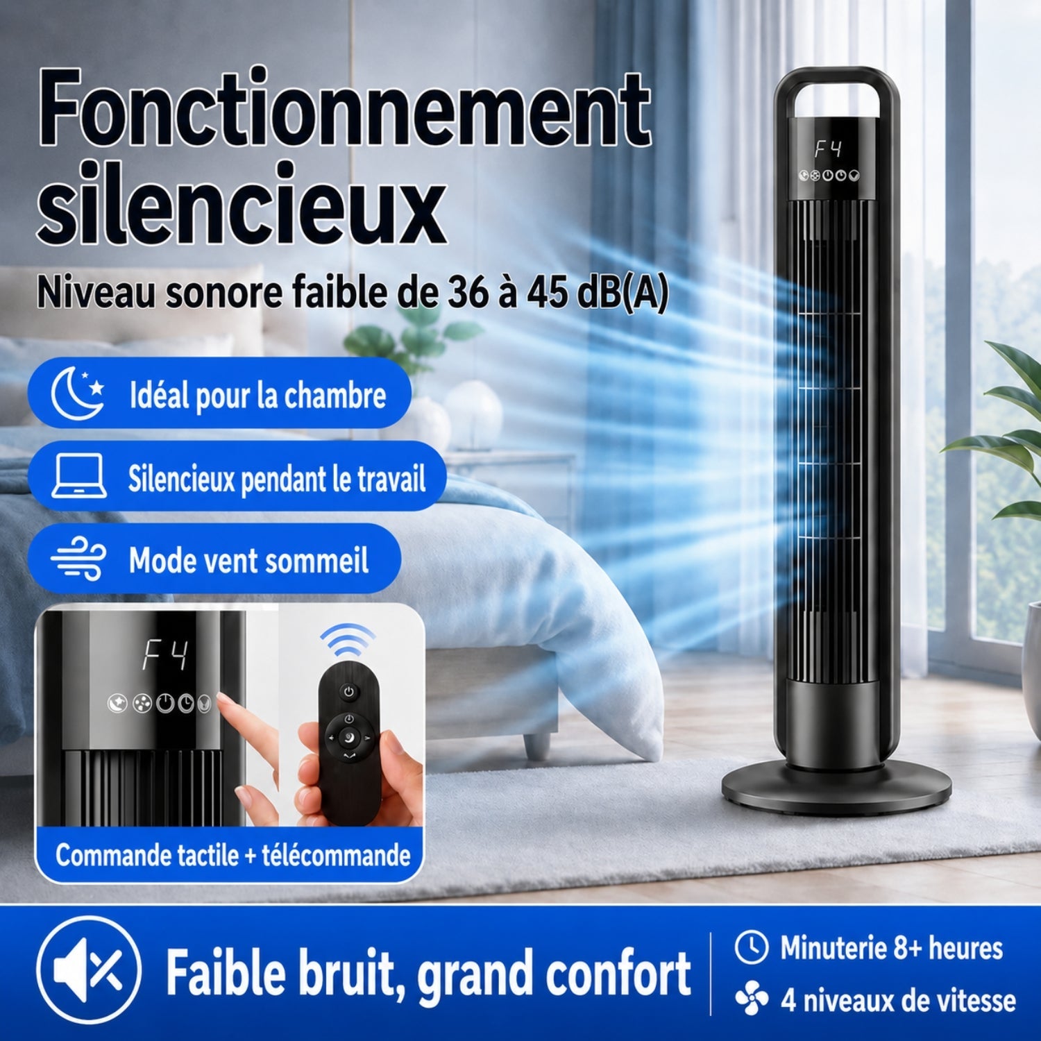 Ventilator tip coloană cu telecomandă și oscilație