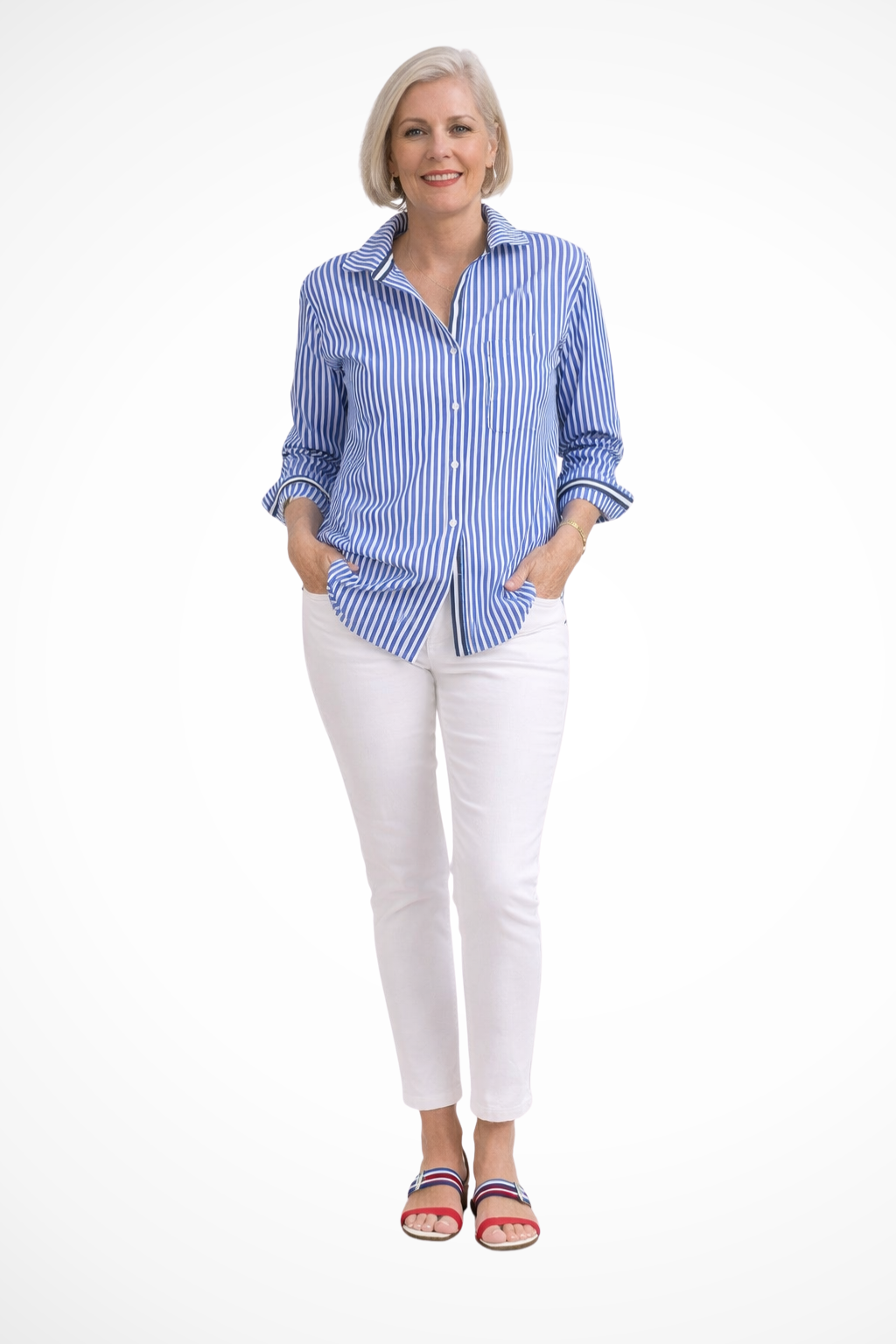 Women's Long Striped Shirt with Loose Fit and Chest Pocket