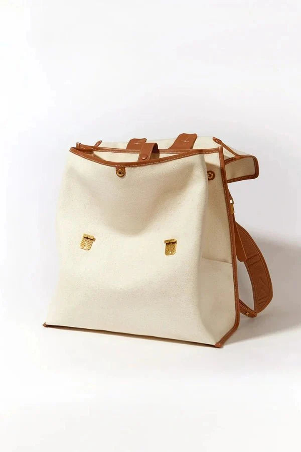 Sac à Dos de Voyage en Denim et Cuir avec Compartiment Ordinateur 16 Pouces