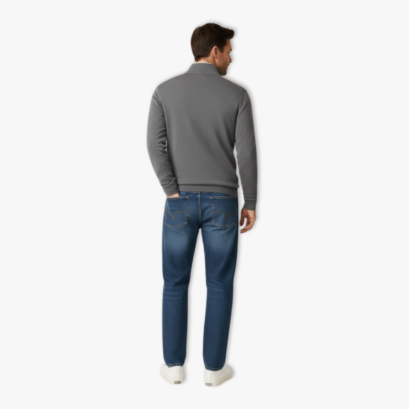 Pull-Over à Quart de Zip pour Homme Col Montant Slim en Maille