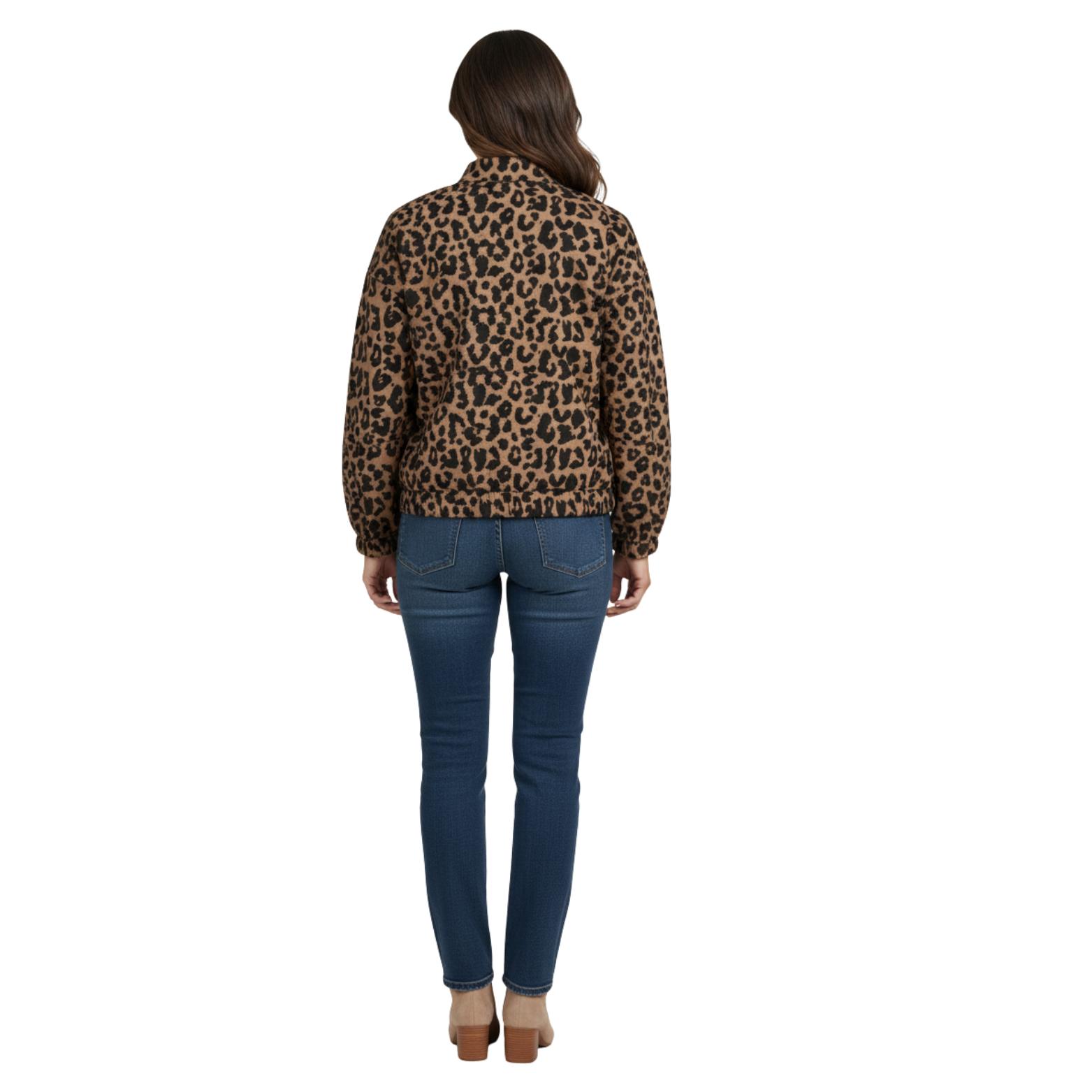 Veste Femme Imprimé Léopard Col Montant Style Rétro Tendance