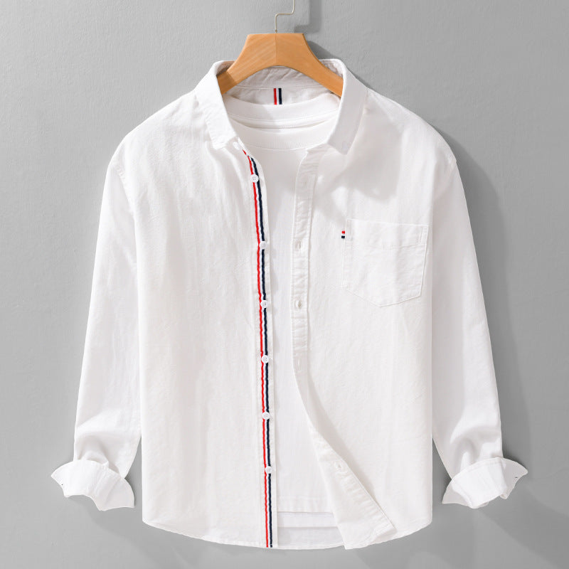 Chemise à Manches Longues en Coton à Col Rabattu et Fermeture Boutonnée pour Homme