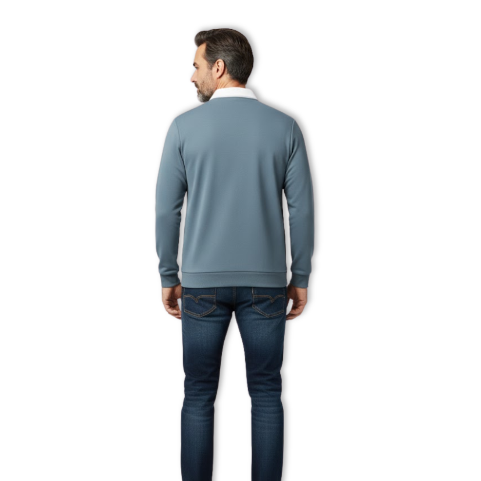 Sweat-shirt Homme à Col Polo Manches Longues Pull Décontracté et Social