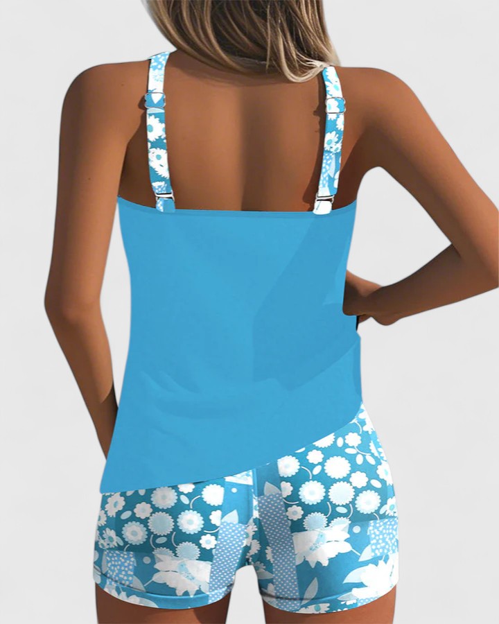 Tankini badedragt med blomsterprint og shorts til kvinder