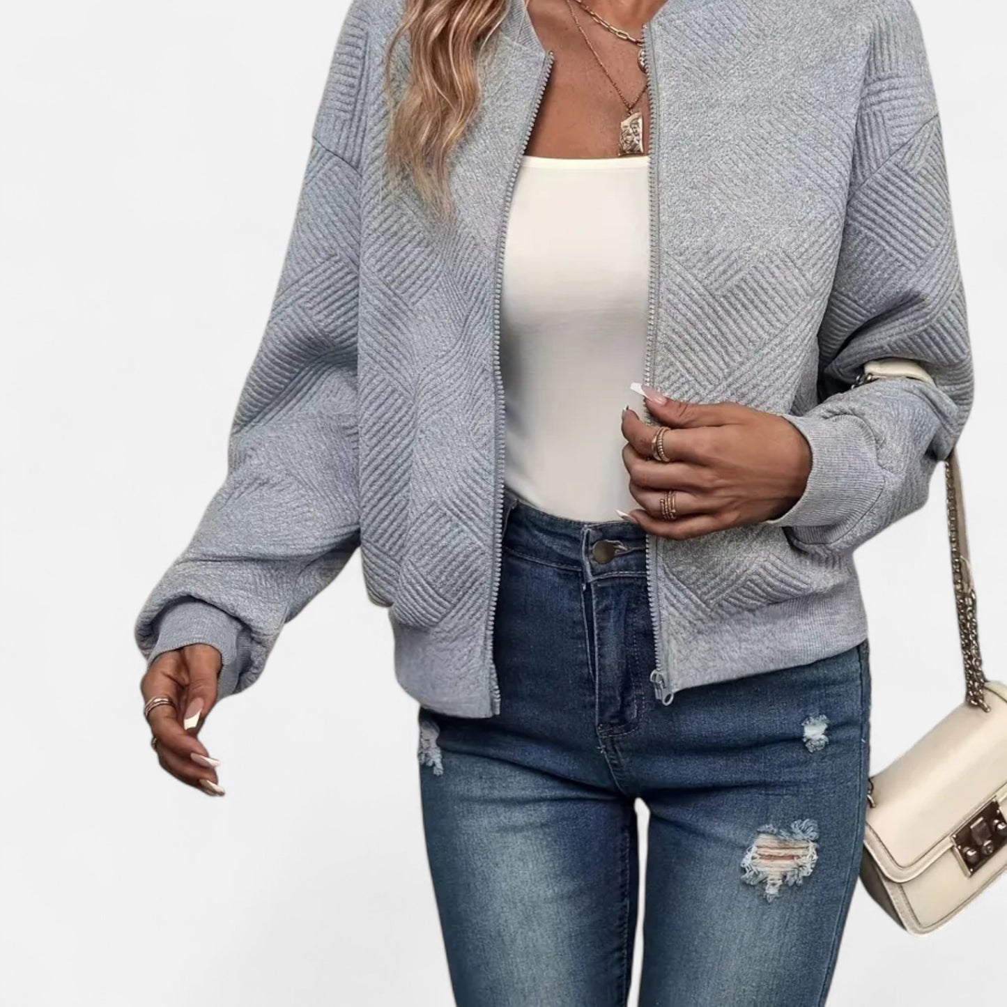 Velclairemode.com | Veste zippée femme en tissu texturé