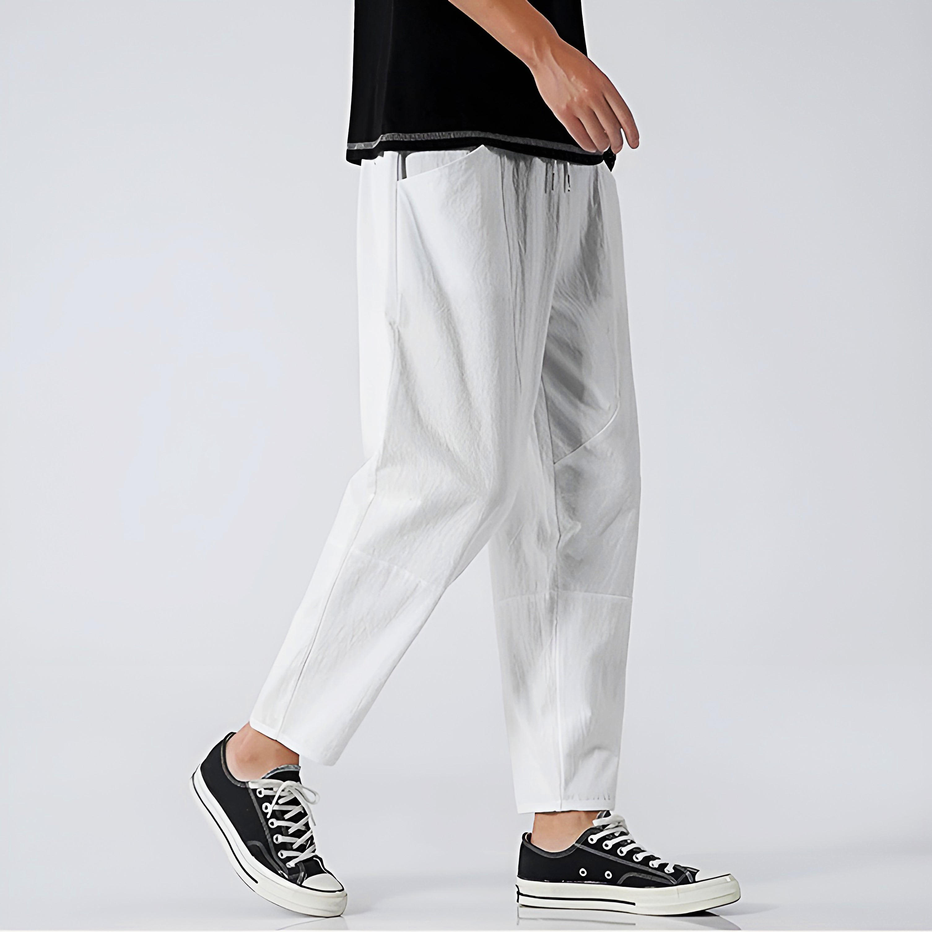 Pantalon Harem en Coton à Taille Élastique et Coupe Décontractée pour Homme