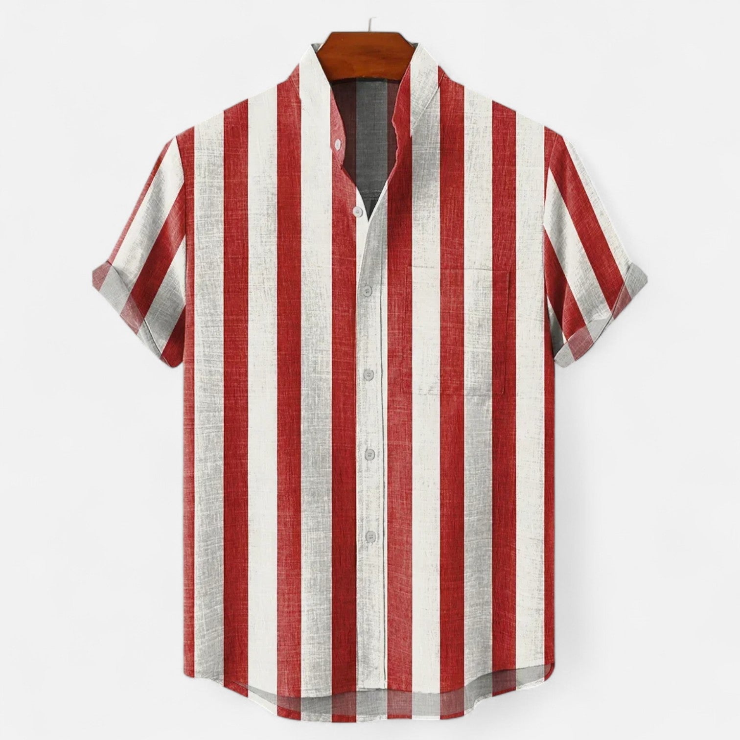 Velclairemode| Men's Striped Linen Shirt - Short Sleeve, Summer Casual Elegance