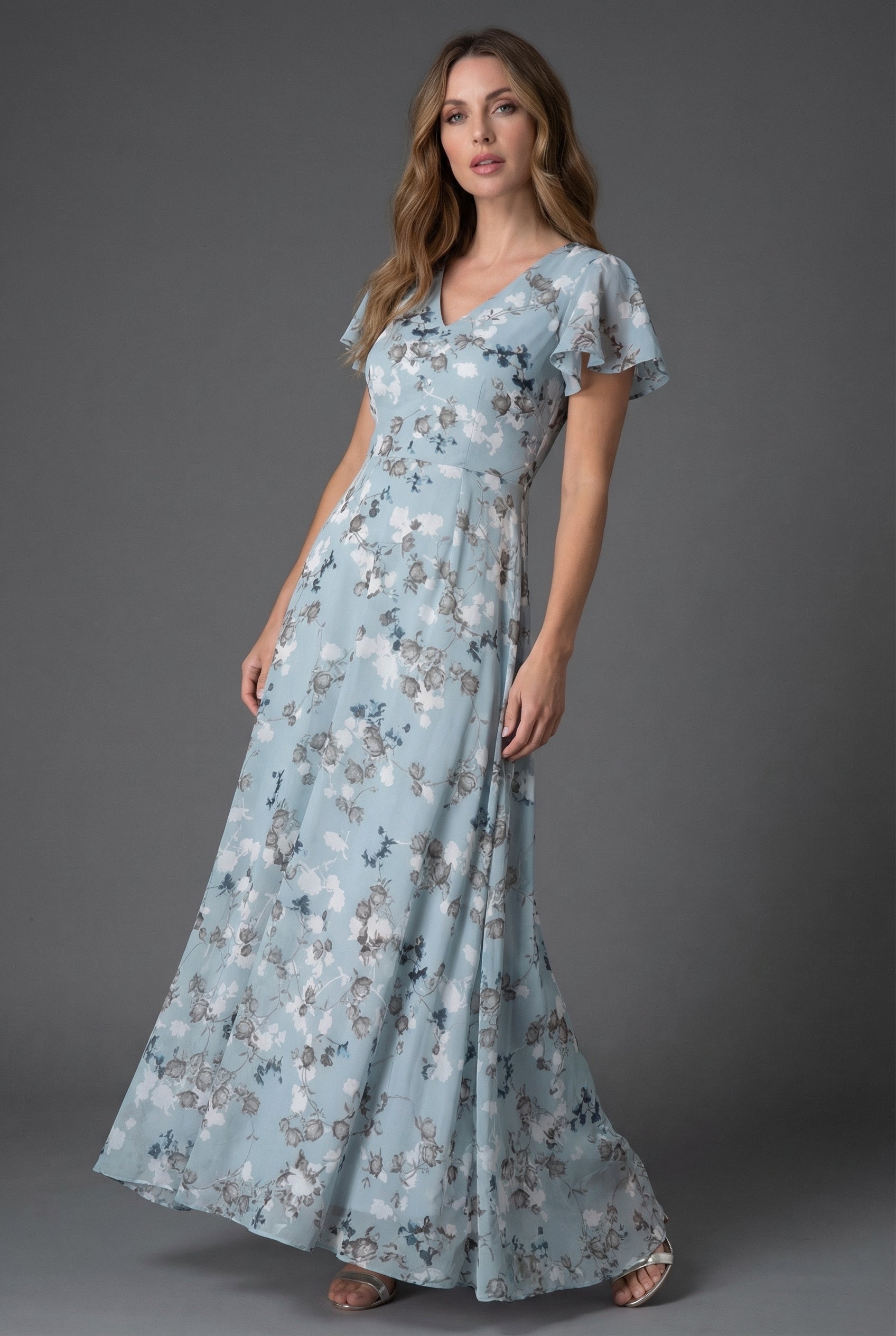 Rochie de cocktail pentru invitați la nuntă, imprimată, cu mâneci evazate și fustă cloș