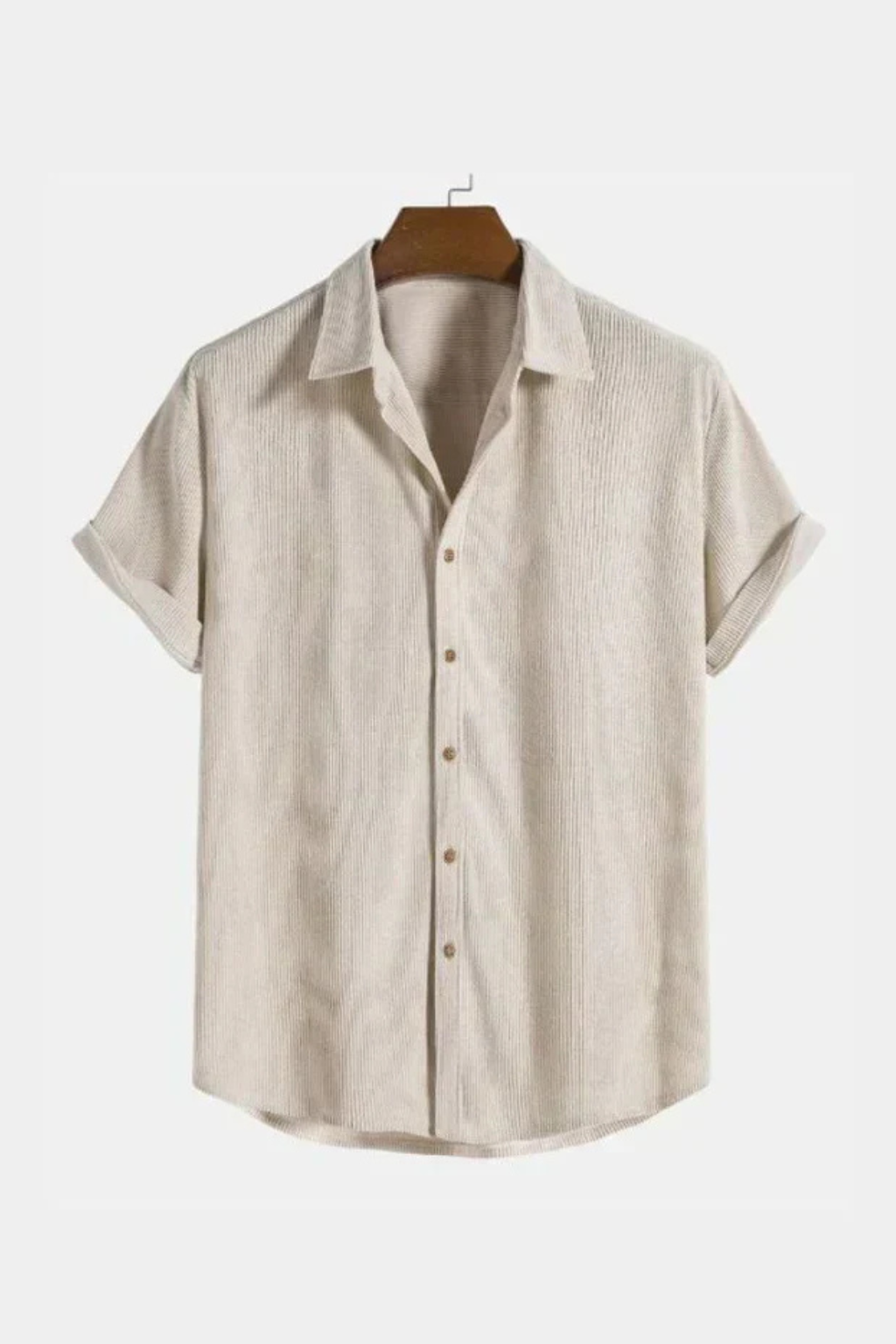 Camicia Casual a Maniche Corte e Collo Cubano da Uomo con Tessuto Testurizzato