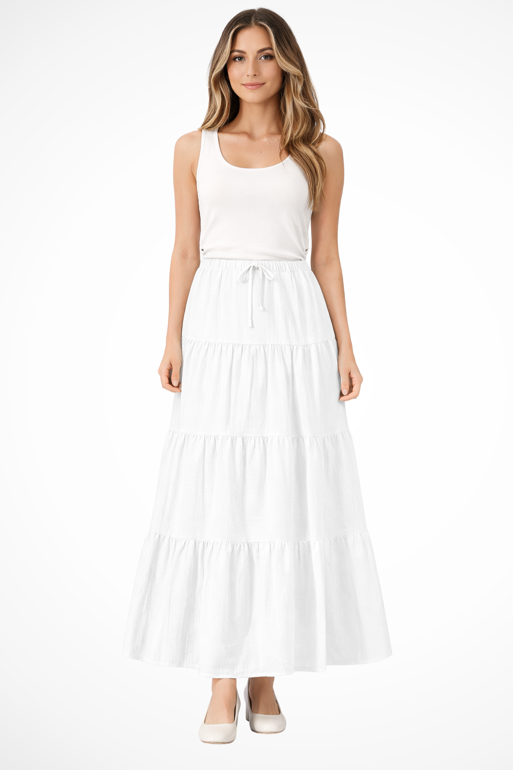 Falda de estilo bohemio con cintura alta ajustable y paneles superpuestos
