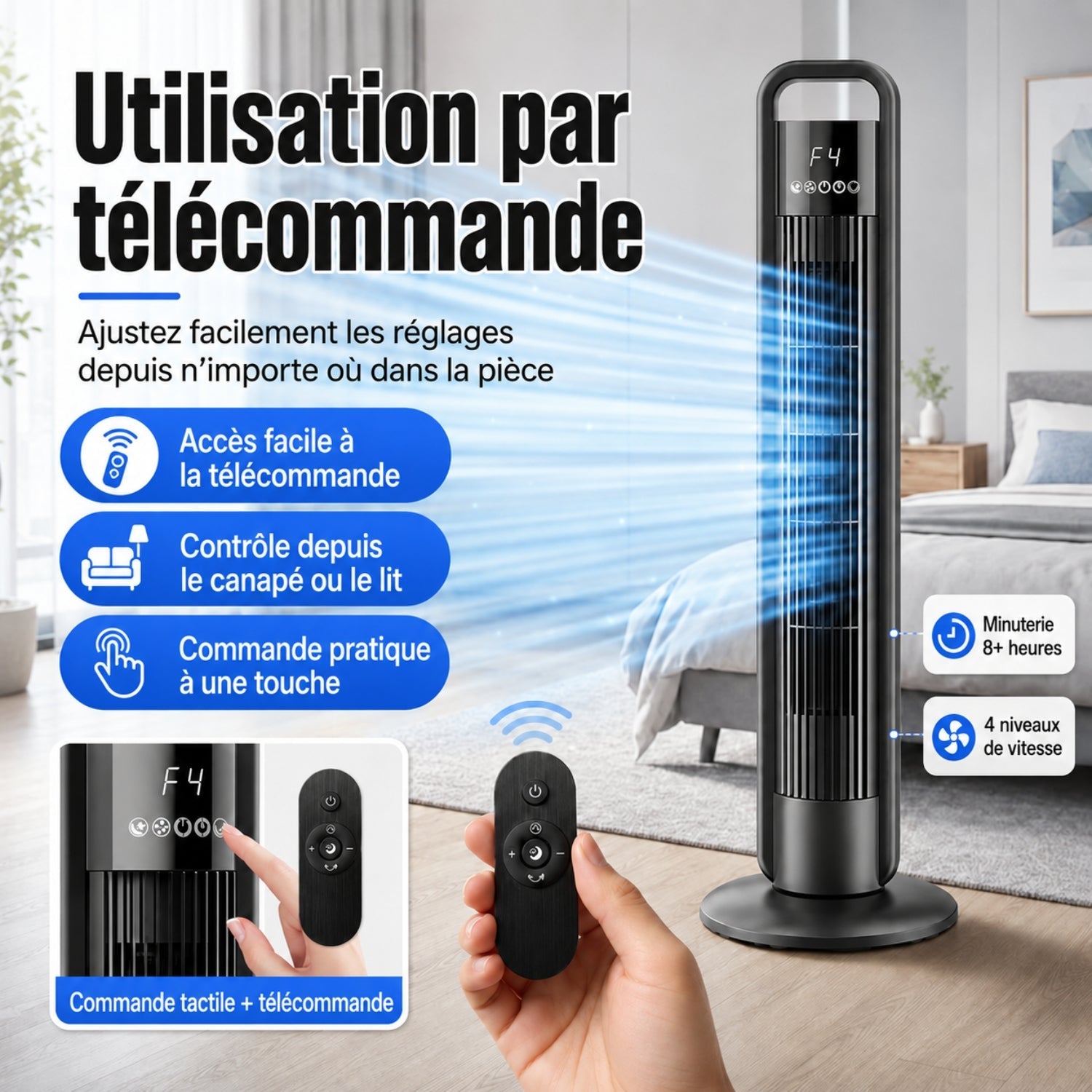 Ventilator tip coloană cu telecomandă și oscilație