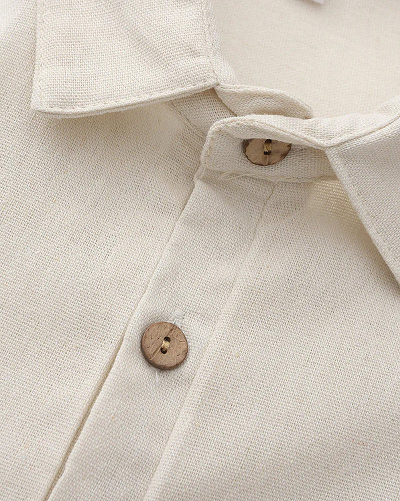 Polo en Lin à Manches Courtes avec Poche Poitrine et Col Classique pour Homme