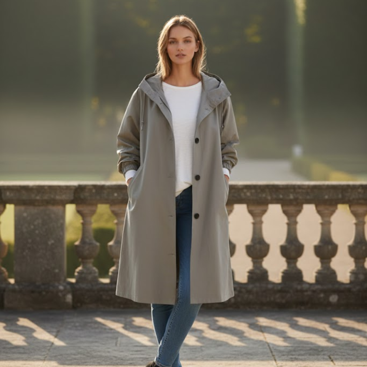Manteau Midi Décontracté Femme à Manches Longues pour l’Automne avec Taille Cintrée Élégante