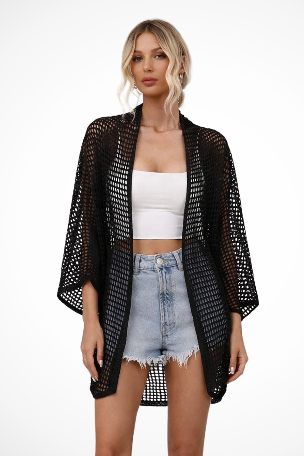 Cardigan de plajă croșetat pentru femei, kimono decupat și accesorii de plajă