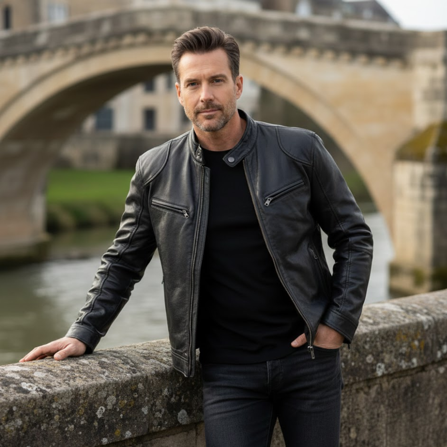 Veste en cuir PU pour homme à fermeture éclair, coupe slim, col, vêtement d’extérieur