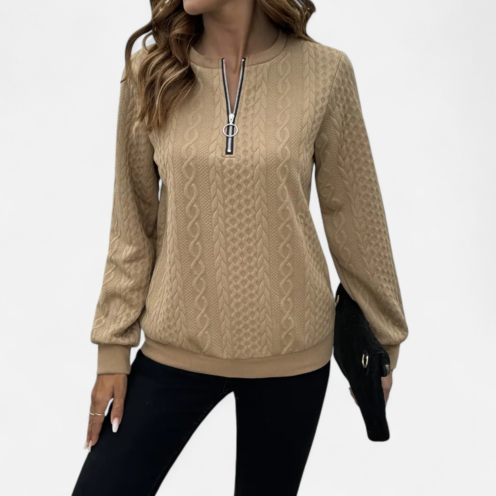 Velclairemode | Women's Textured Half-Zip Sweatshirt for Fall-Spring