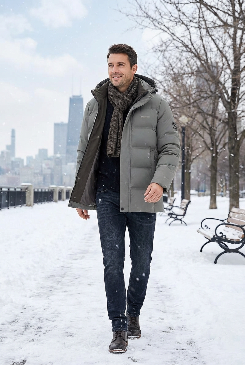 Men's Insulated Parka Everyday Outdoor Removable Hood Secure Pockets