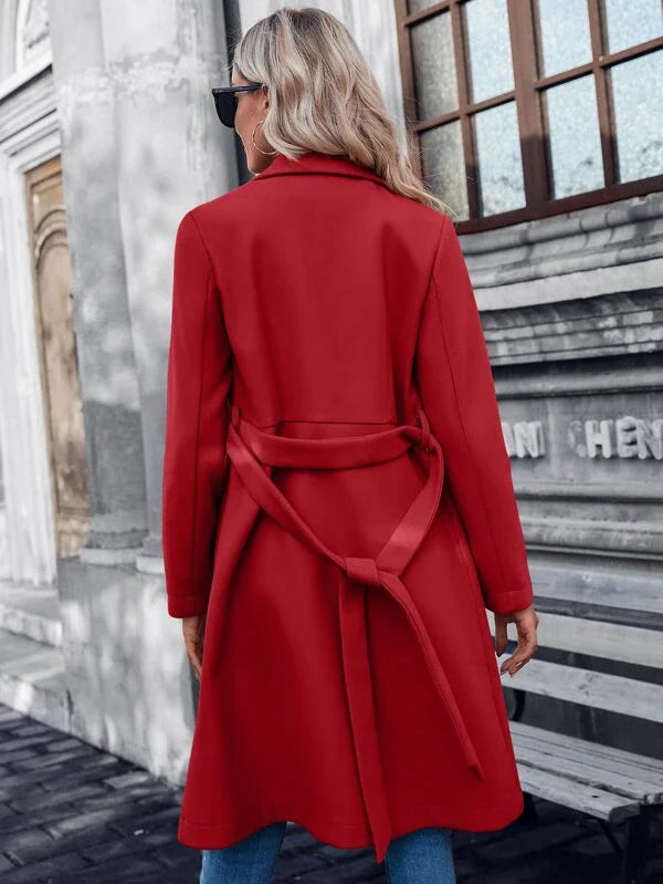 Abrigo profesional femenino cruzado moderno con cinturón, elegante, forrado de tela