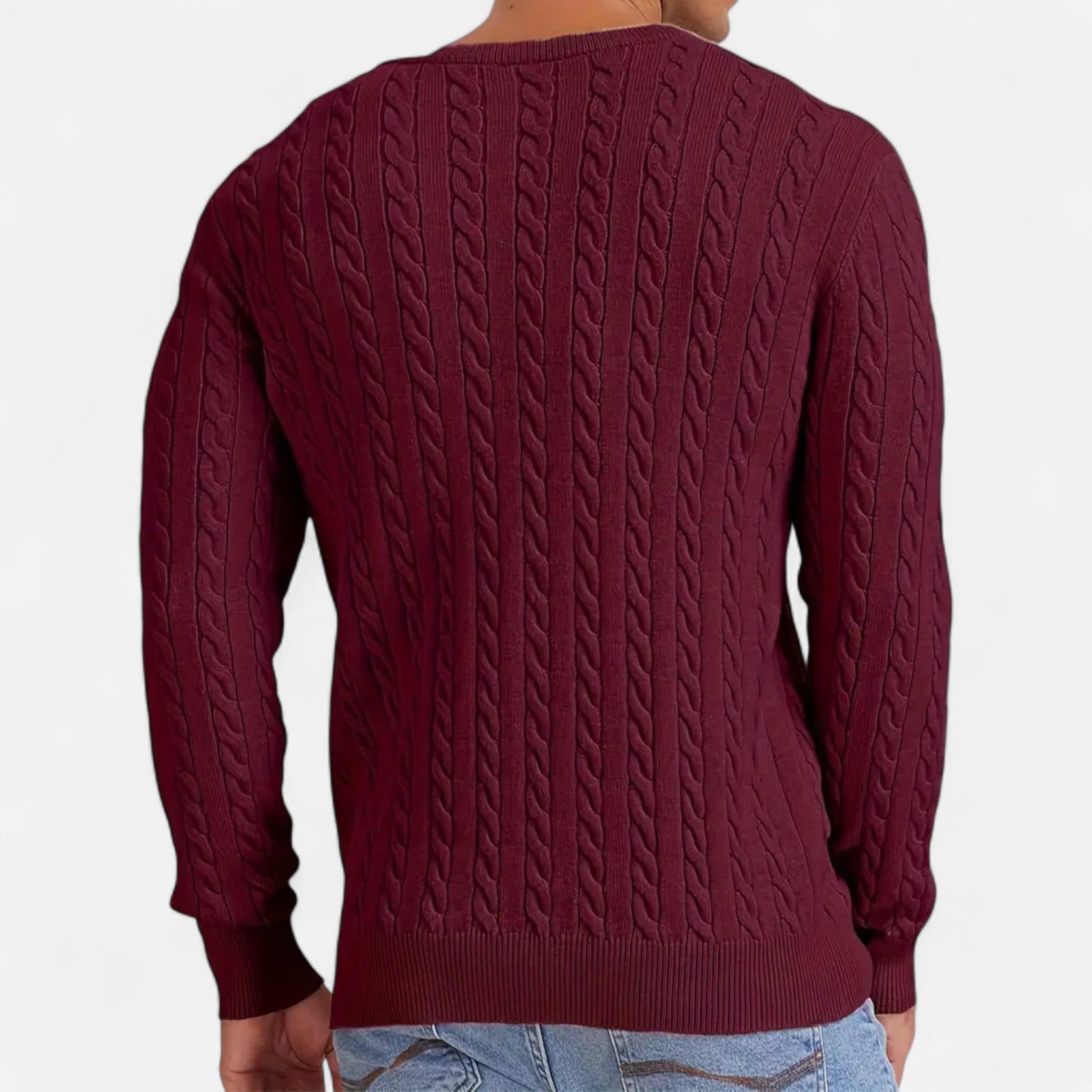 Velclairemode | Men's Cable Knit Crew Neck Sweater