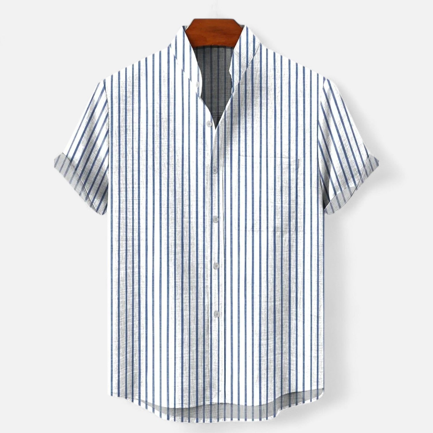 Velclairemode| Men's Striped Linen Shirt - Short Sleeve, Summer Casual Elegance