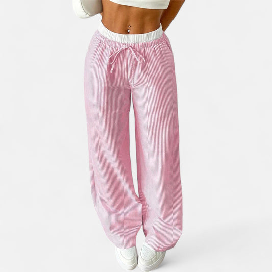 Velclairemode | Pantalon Large Femme à Rayures Tissées – Coupe Ample, Élégance Bohème et Moderne