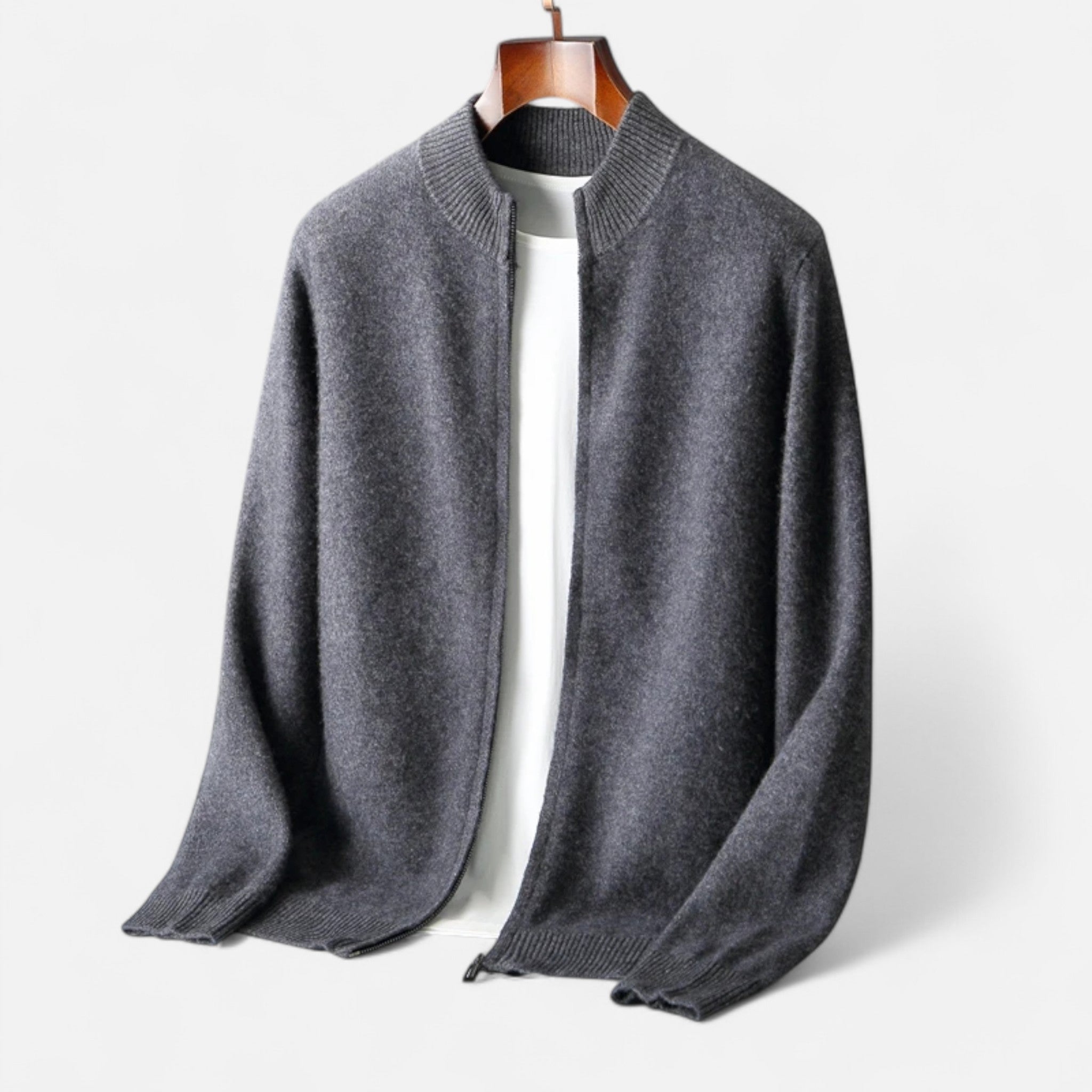 Velclairemode | Men's Merino Wool Cashmere Zip Cardigan