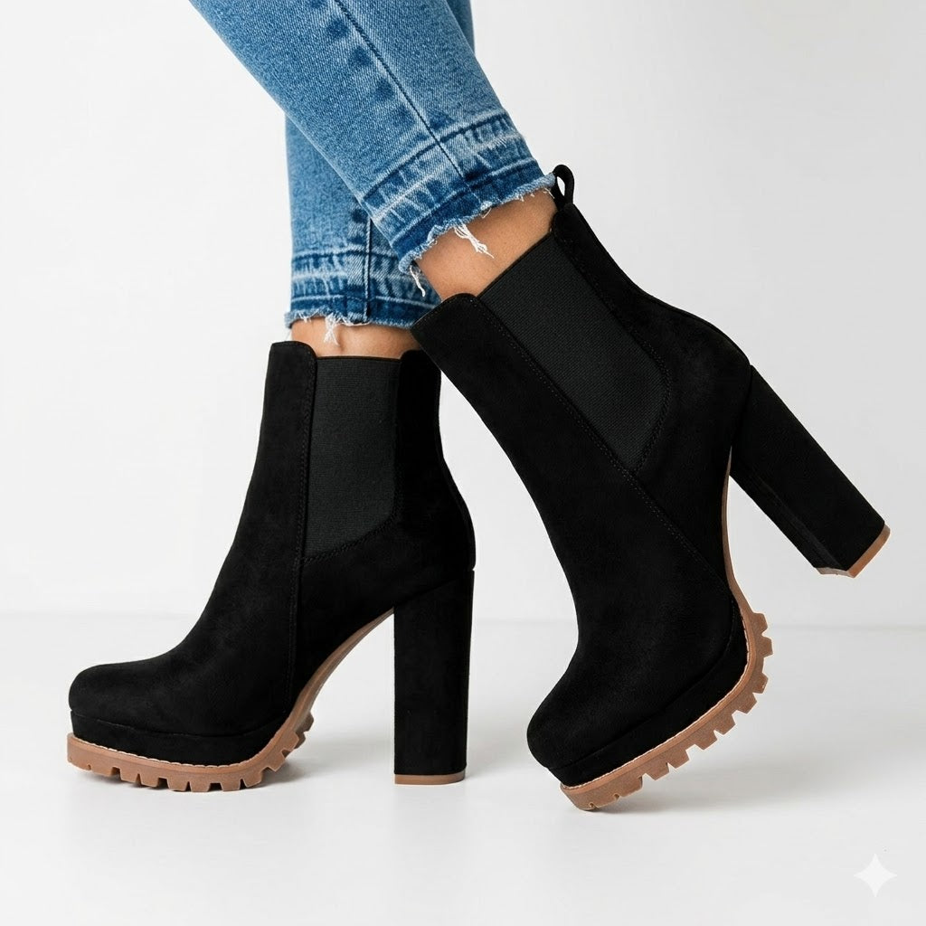 Femme Bottines à Plateforme Soirée Talon Carré Effet Daim Silhouette Chic