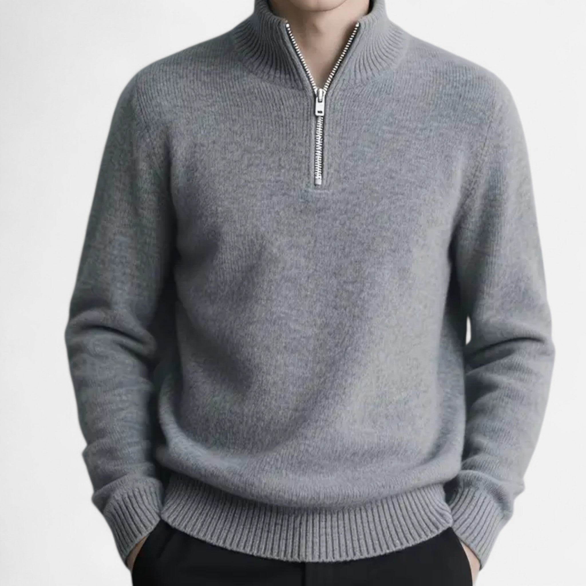 Velclairemode | Men's Sweater with Plain Stand-Up Collar, Autumn-Winter Elegance