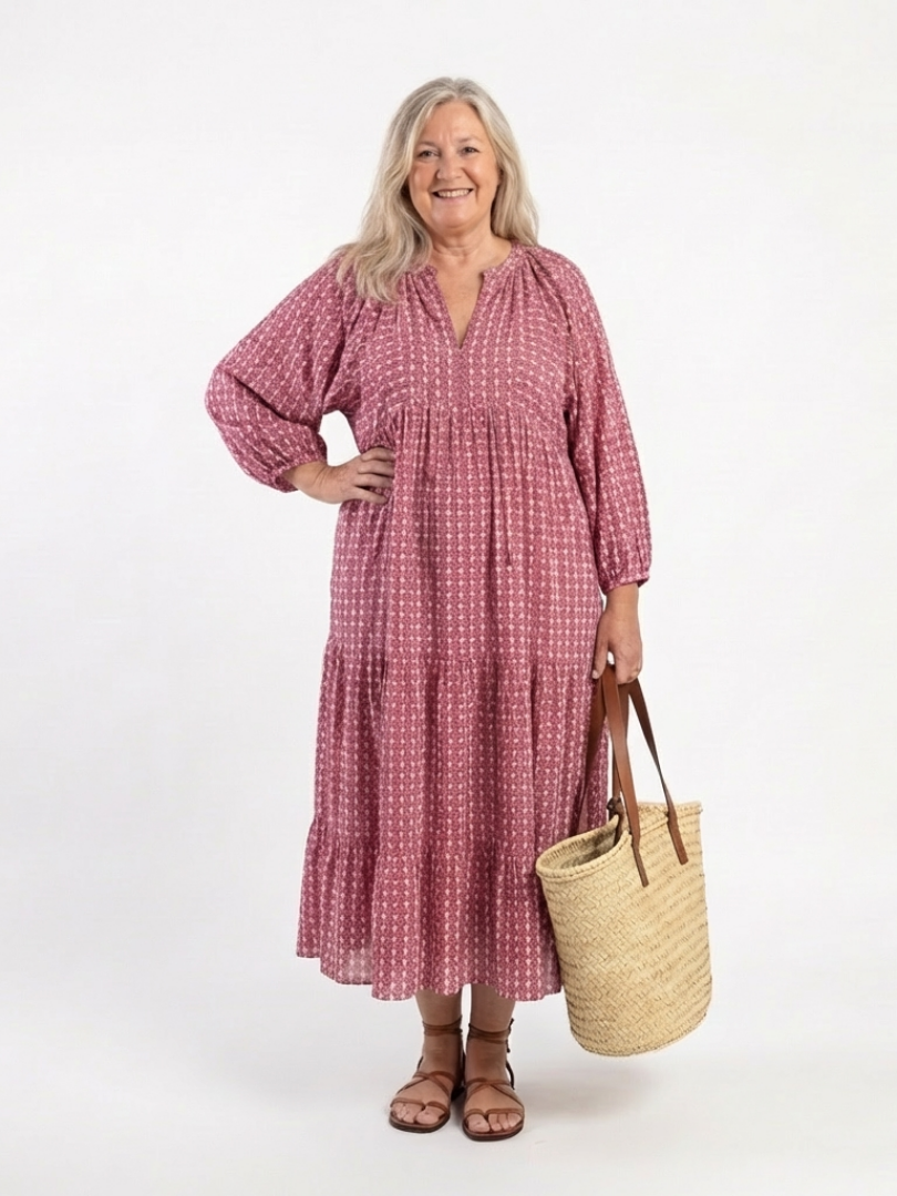 Robe Midi Géométrique à Manches Longues