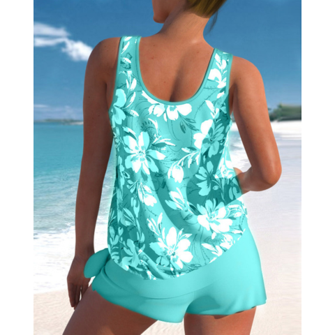 Maillot de Bain Tankini à Larges Bretelles avec Top Long et Short