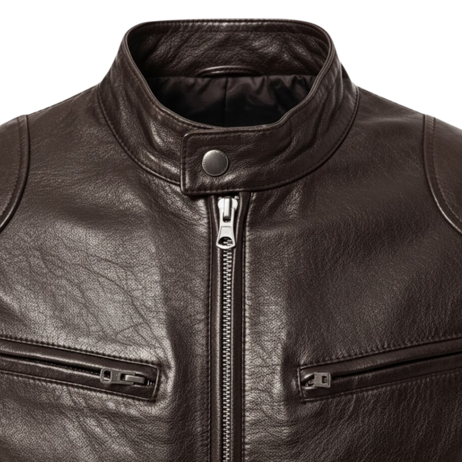 Veste en cuir PU pour homme à fermeture éclair, coupe slim, col, vêtement d’extérieur