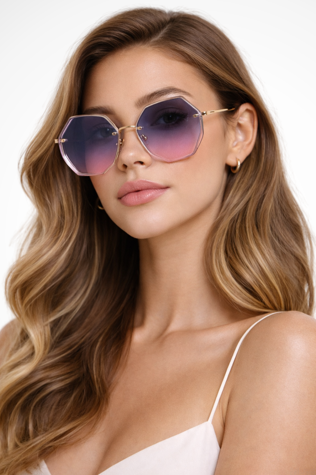Gafas de sol grandes sin montura con lentes progresivos tintados