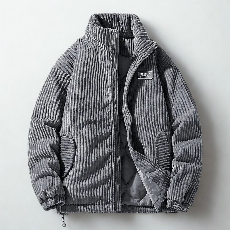 Men's Quilted Winter Jacket Corduroy Everyday Insulating Lining Stand-Up Collar