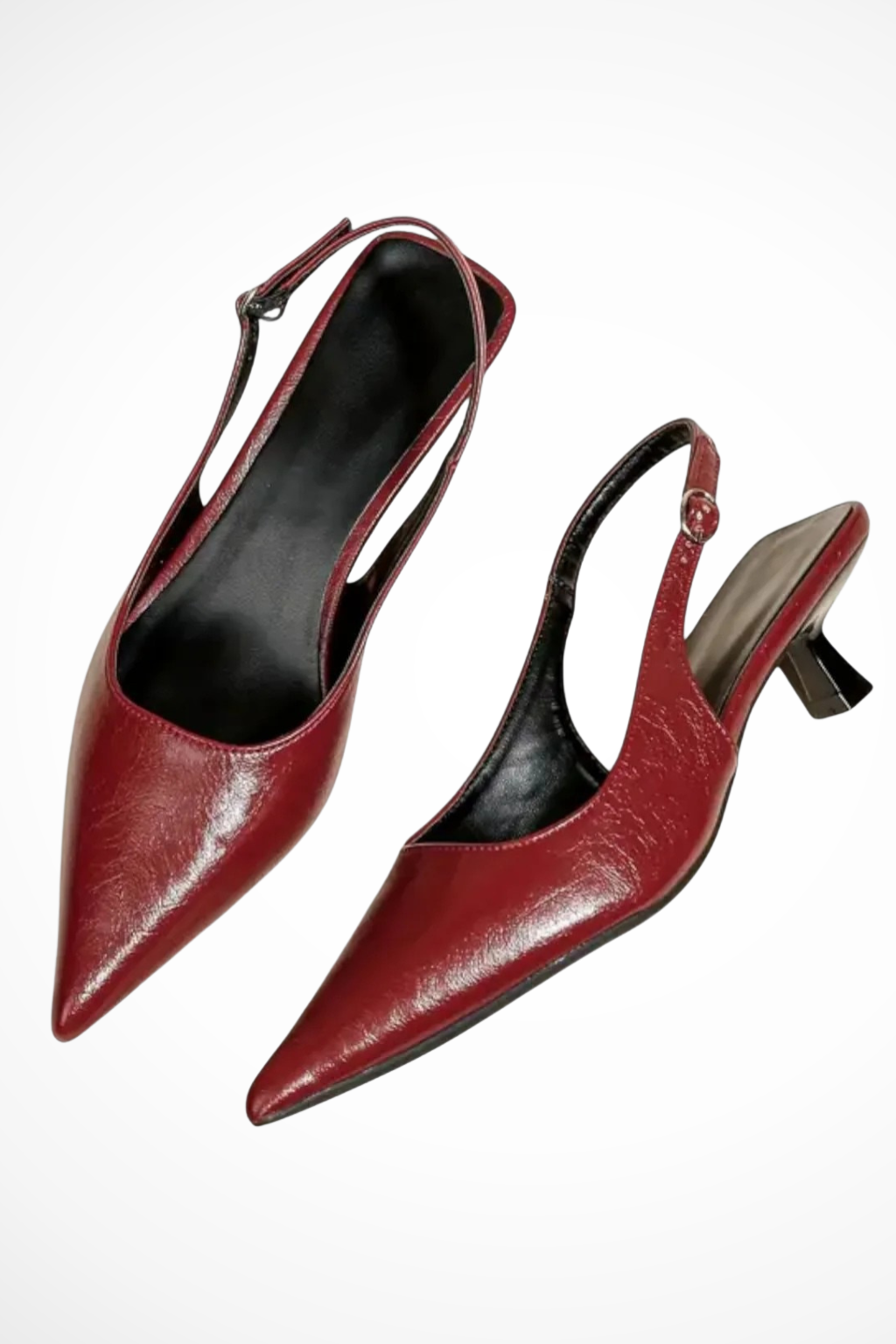 Pantofi cu toc mic Kitten Heel, cu baretă pe spate, pentru femei, pantofi stiletto lacuiți, cu vârf ascuțit