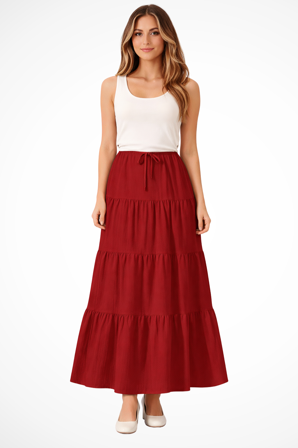 Falda de estilo bohemio con cintura alta ajustable y paneles superpuestos