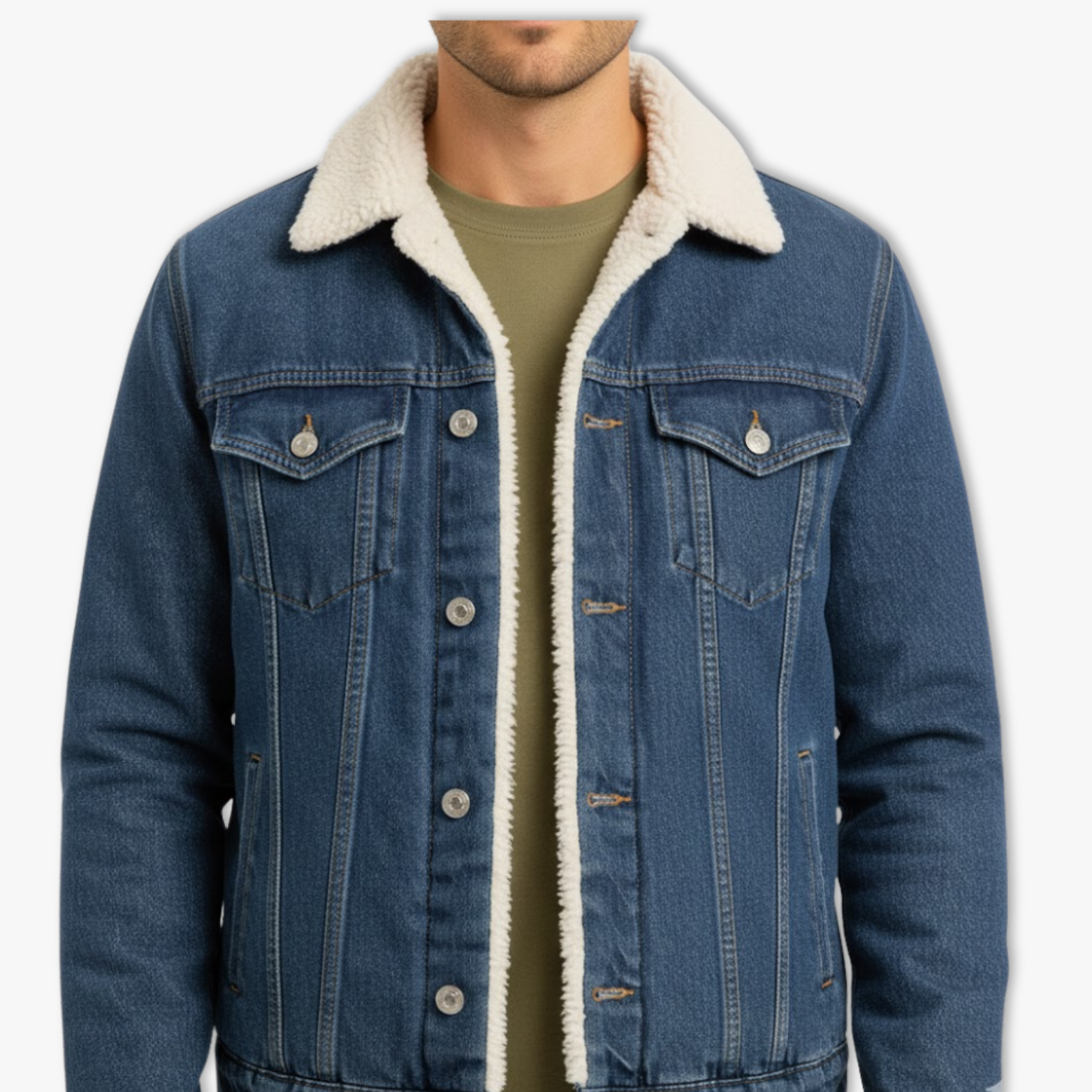 Veste en jean doublée polaire pour homme – Coupe ample, chaude et hivernale