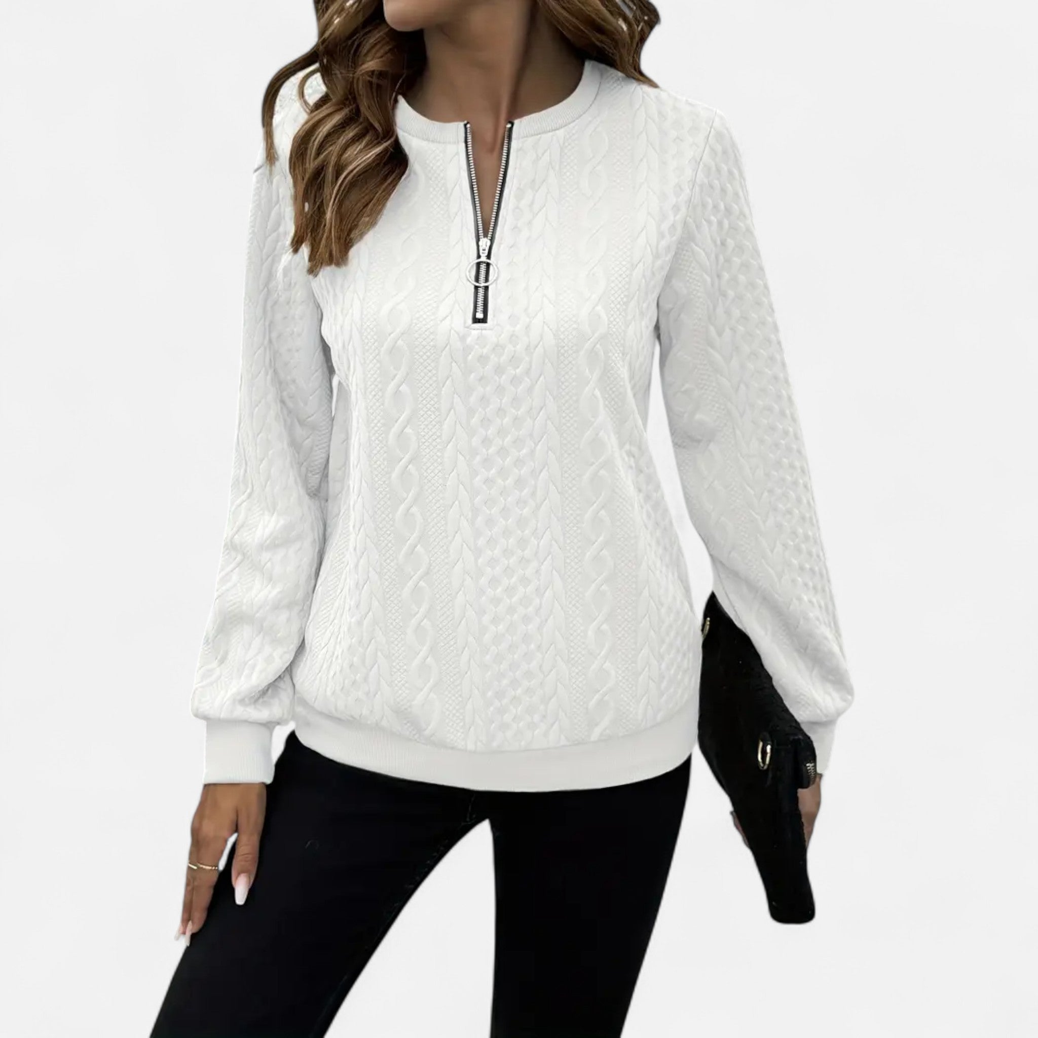 Velclairemode | Women's Textured Half-Zip Sweatshirt for Fall-Spring