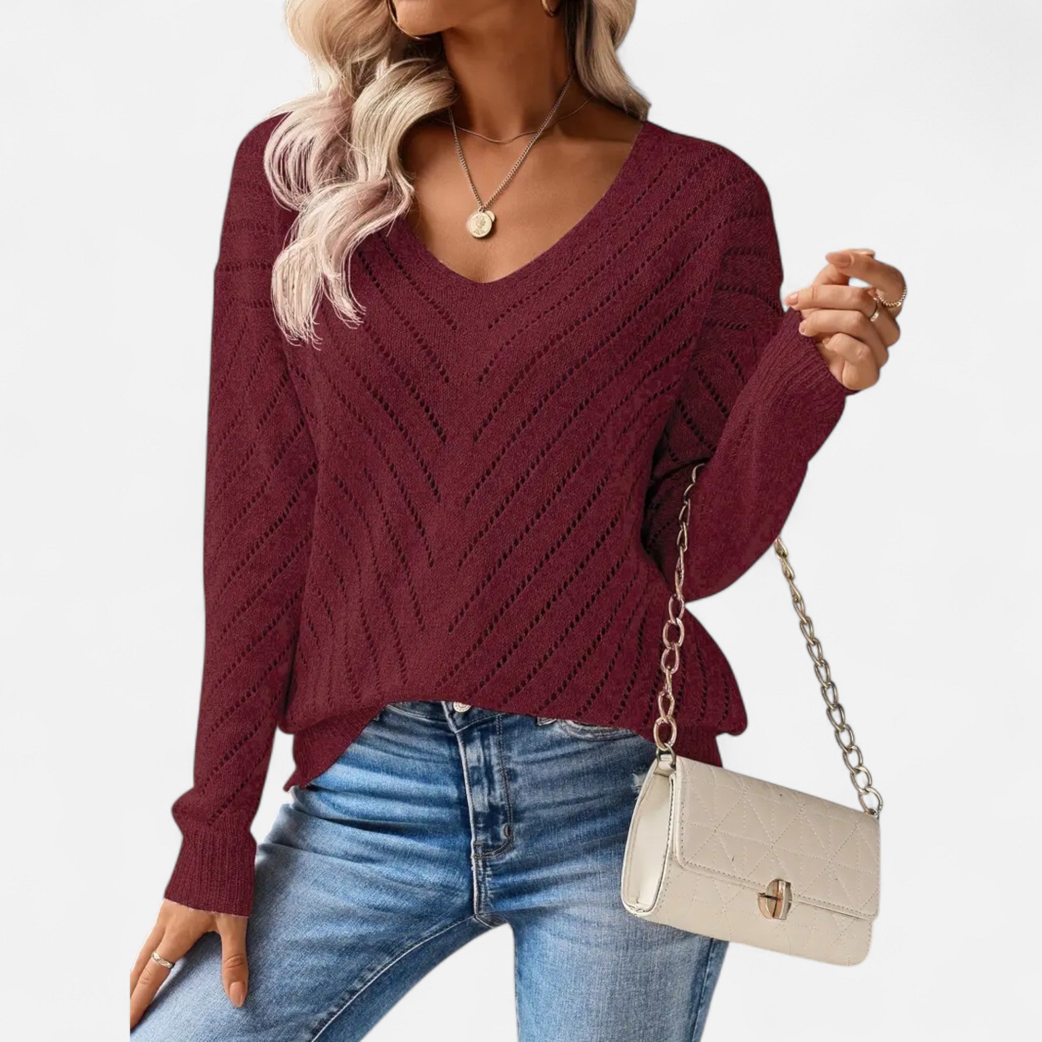 Velclairemode.com | Women's V-neck knitted sweater