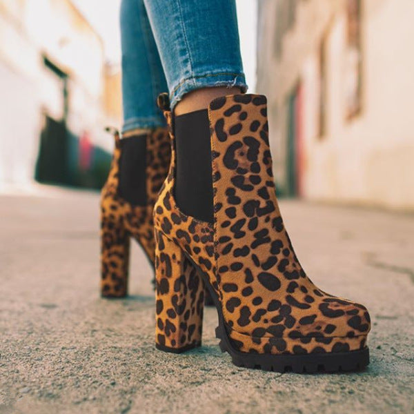 Femme Bottines à Plateforme Soirée Talon Carré Effet Daim Silhouette Chic