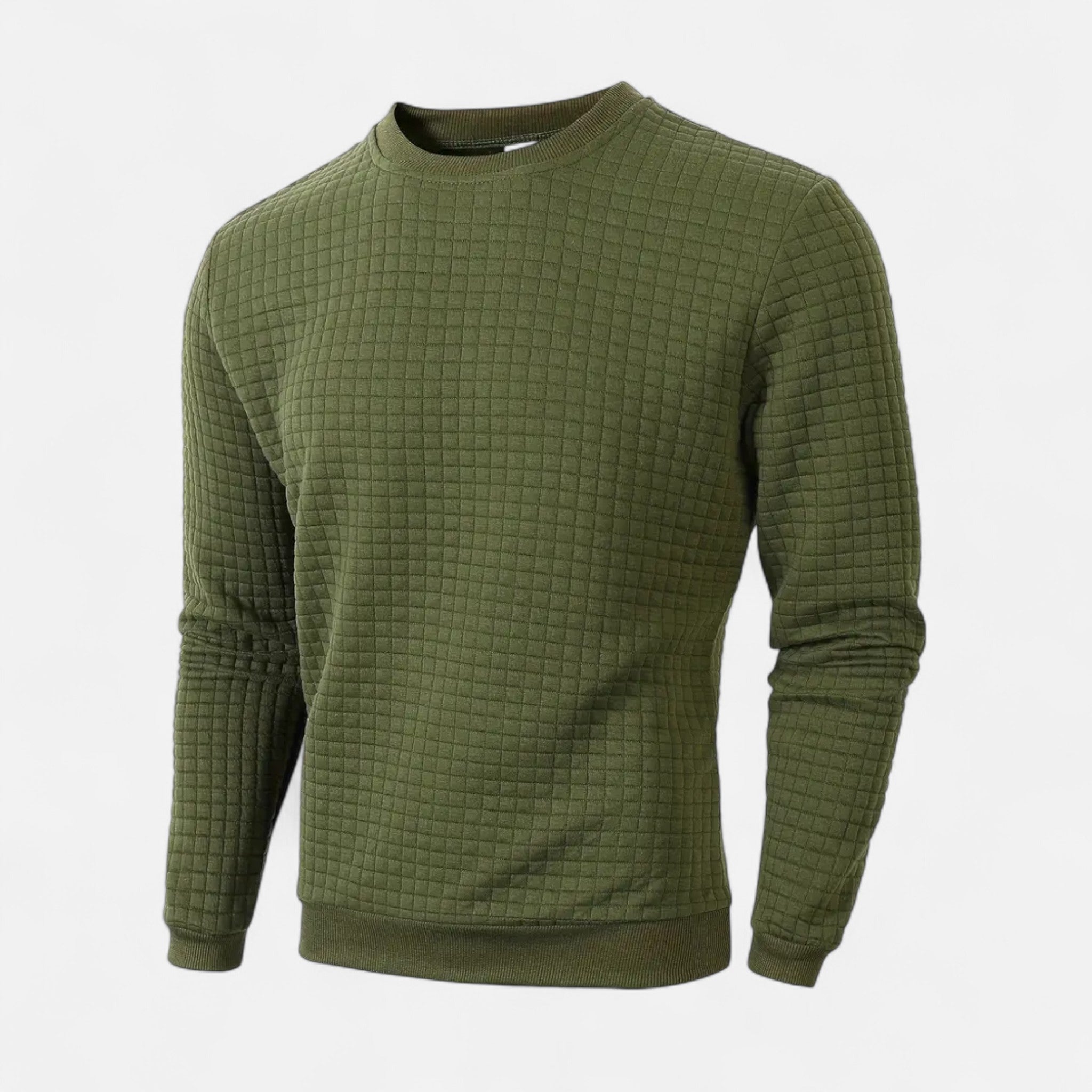 Velclairemode | Men's Jacquard Check Sweater with Orange Accents