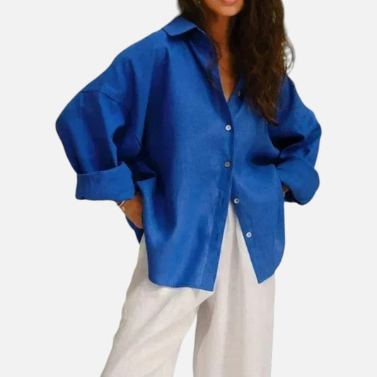 Velclairemode | Chemise Femme Longues Manches en Lin – Blouse Vintage Oversize, Col Haut Structuré