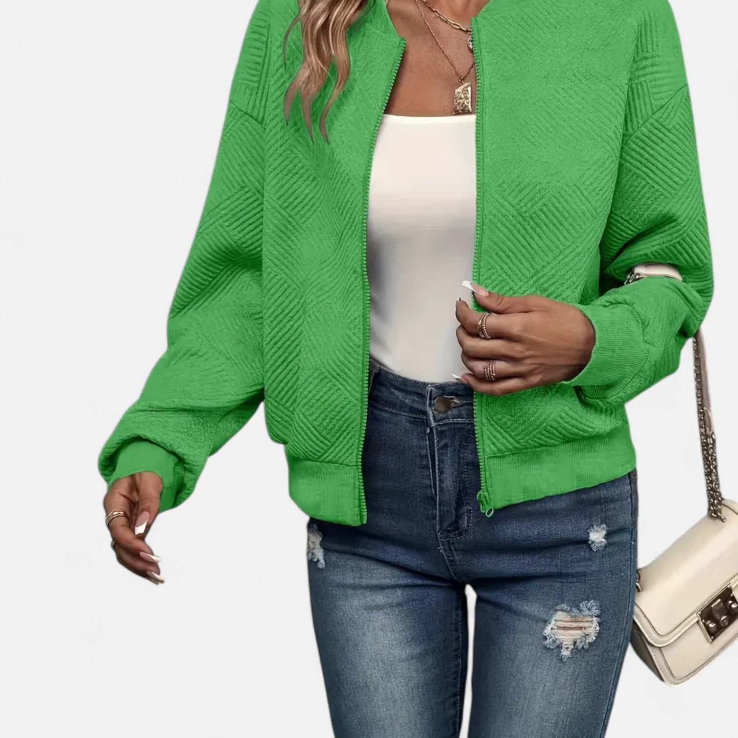 Velclairemode.com | Veste zippée femme en tissu texturé